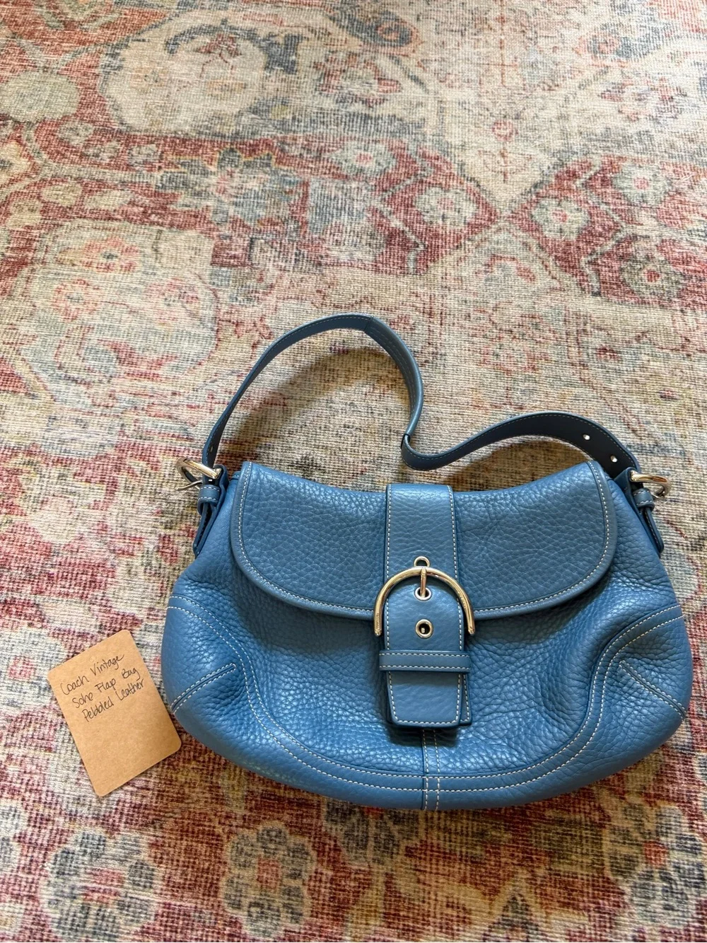 Coach Vintage Soho Flap Bag Pebbled Leather in Aqua Blue Collectible - Picture 2 of 11